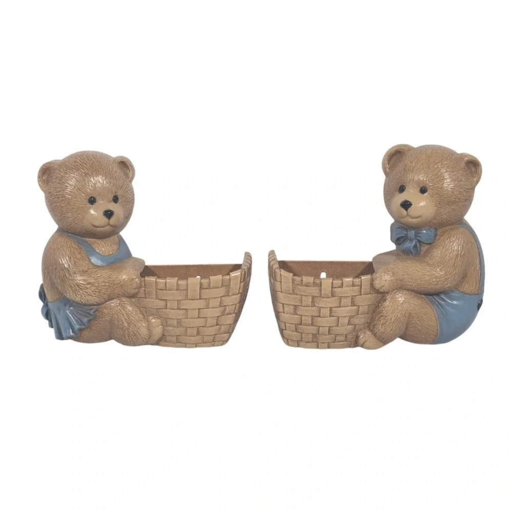 Teddy Bear Wall Decor‎ Planter Basket Made in USA Vintage 80's Burwood Products